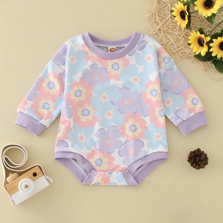 

NIUREDLTD Babys Girls Winter Long Sleeve Romper Bodysuit Clothes Flower Prints Purple