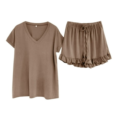 

Ladies Spring And Summer Solid Color Casual Drawstring Shorts Short Sleeve Pajamas Women s Shorts Home Set Boating Clothes Bathing Suit Tops for Women Large Bust