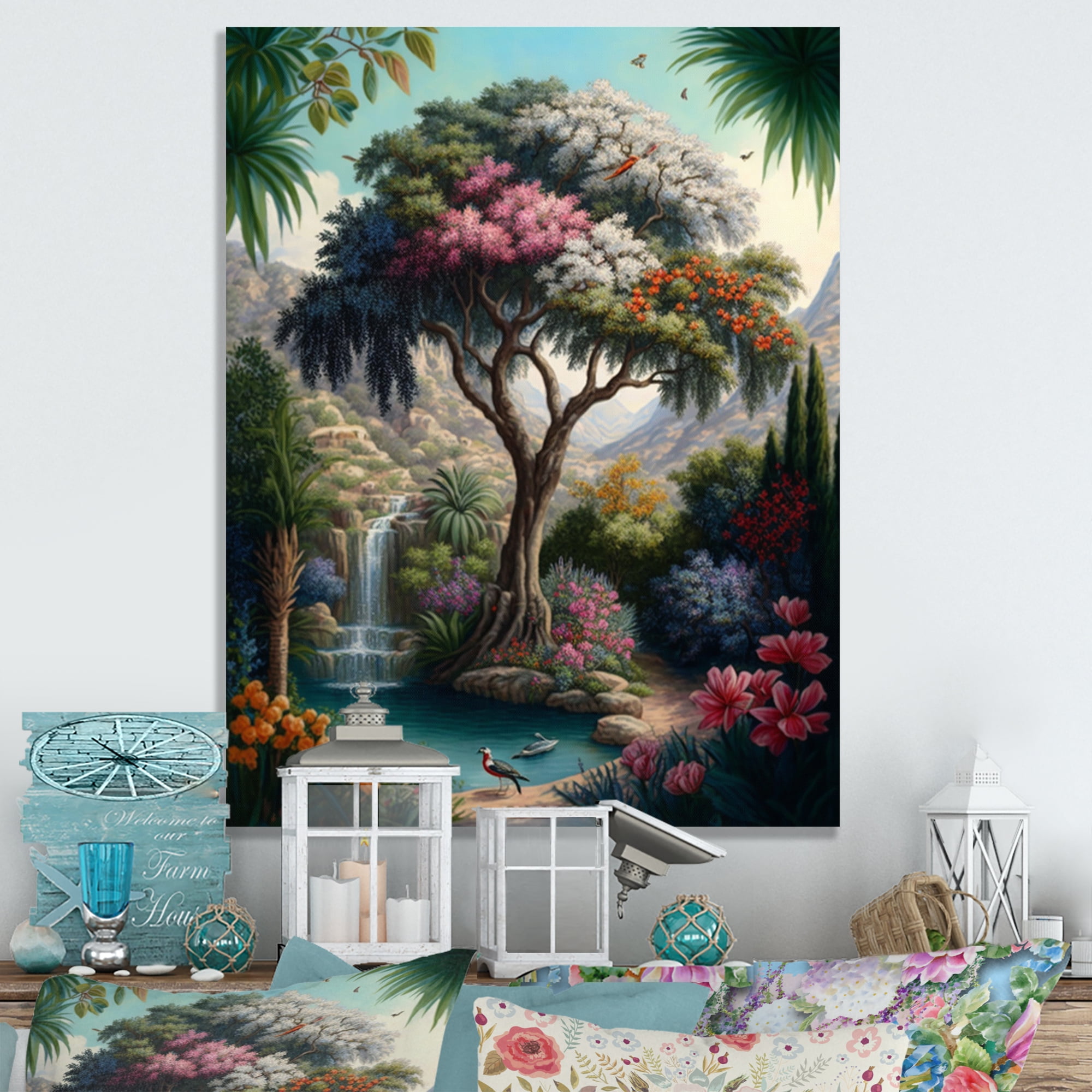 Designart Tree At The Center Of Jungle Paradise I Canvas Wall Art
