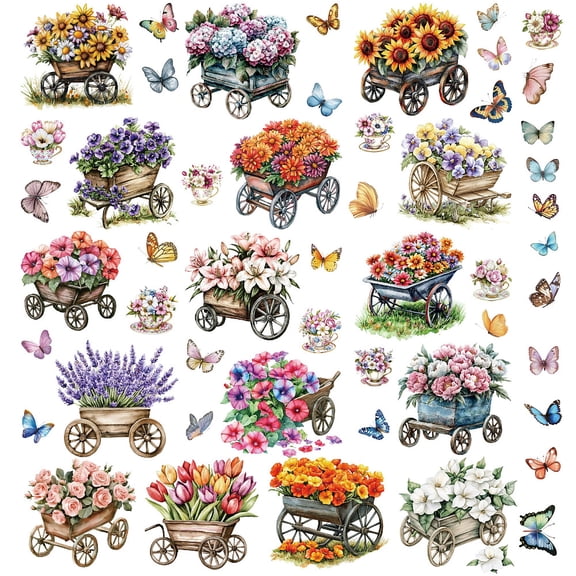 8 Sheets Flower Wall Stickers Butterfly Floral Window Stickers PVC Waterproof Self Adhesive Wall Decals Removable for Stairway Housewarming Gift