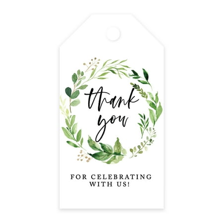 Koyal Wholesale Thank You For Celebrating With Us Favor Tags Greenery Wreath Cardstock Gift Tags with Bakers 100-Pk