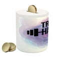 thumbnail image 2 of Fitness Piggy Bank, Watercolors Style Train Hard Life Message Kettlebell and Barbell, Ceramic Coin Bank Money Box for Cash Saving, 3.6" X 3.2", Lavender Pale Blue Black, by Ambesonne, 2 of 4