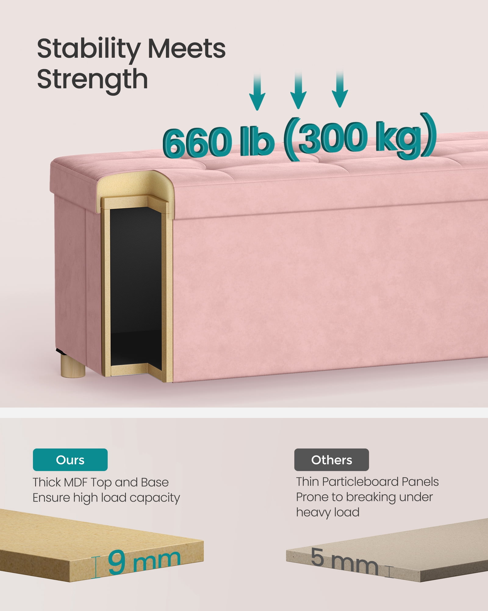 SONGMICS 30" Storage Ottoman Bench, Ottoman with Storage, 30 Gal Foot Rest Stool for Bedroom Living Room, Jelly Pink
