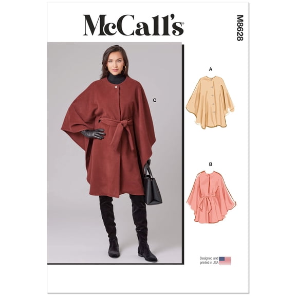 McCall's Sewing Pattern 8628 - Misses' Cape in Two Lengths and Tie Belt, Size: A (4-26)