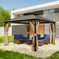 thumbnail image 2 of INTER HUT 12x12 FT Galvanized Steel Double Roof Gazebo with Aluminum Frame Gazebo W/Curtain and Netting, Brown, 2 of 9