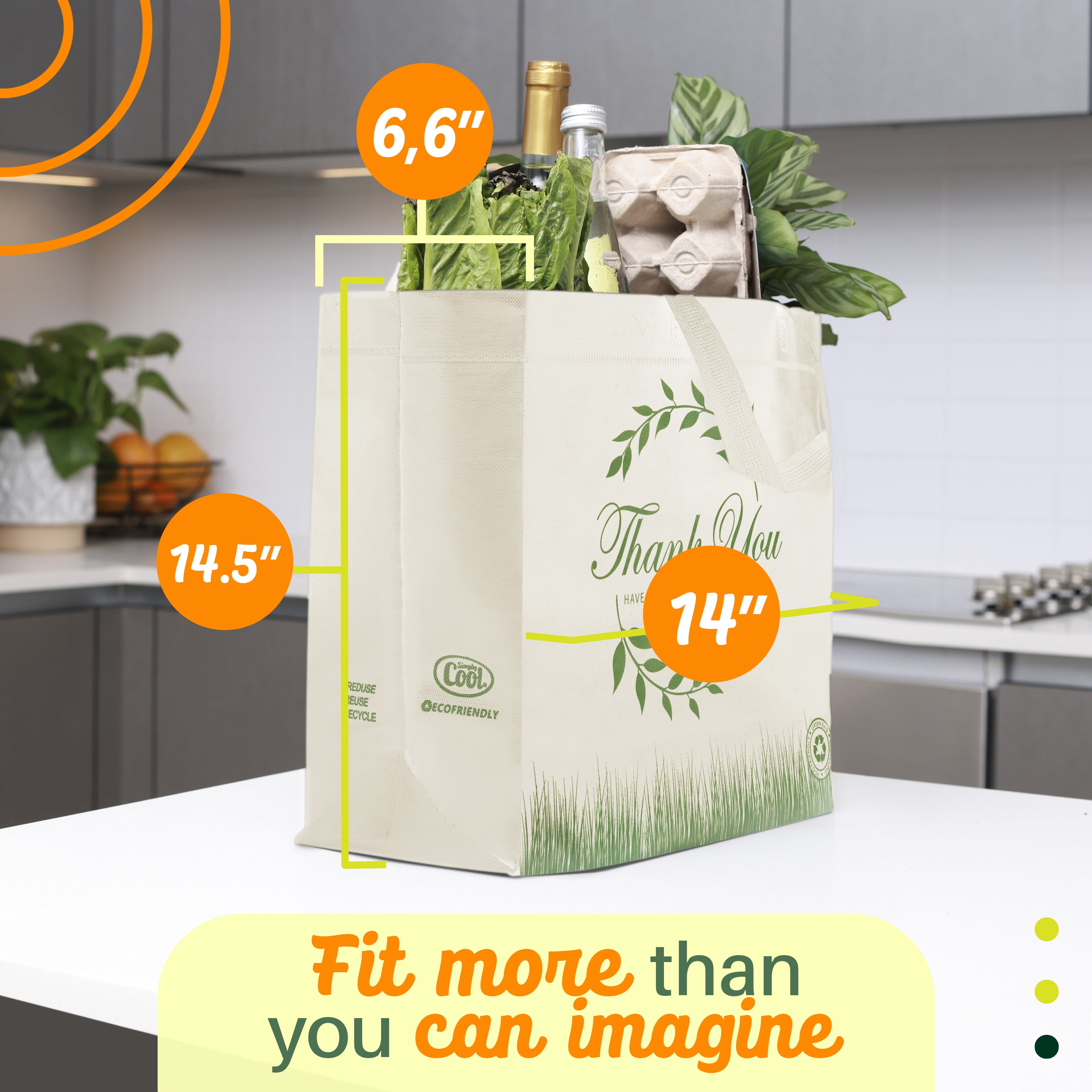 Simply Cool Reusable Bags Large Shopping Bags for Groceries Tote Bag Bulk, Printed 50-Pack