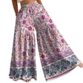 thumbnail image 2 of Wide Leg Palazzo Pants for Women Casual Drawstring Flowy Beach Trousers with Pockets Vacation, 2 of 6