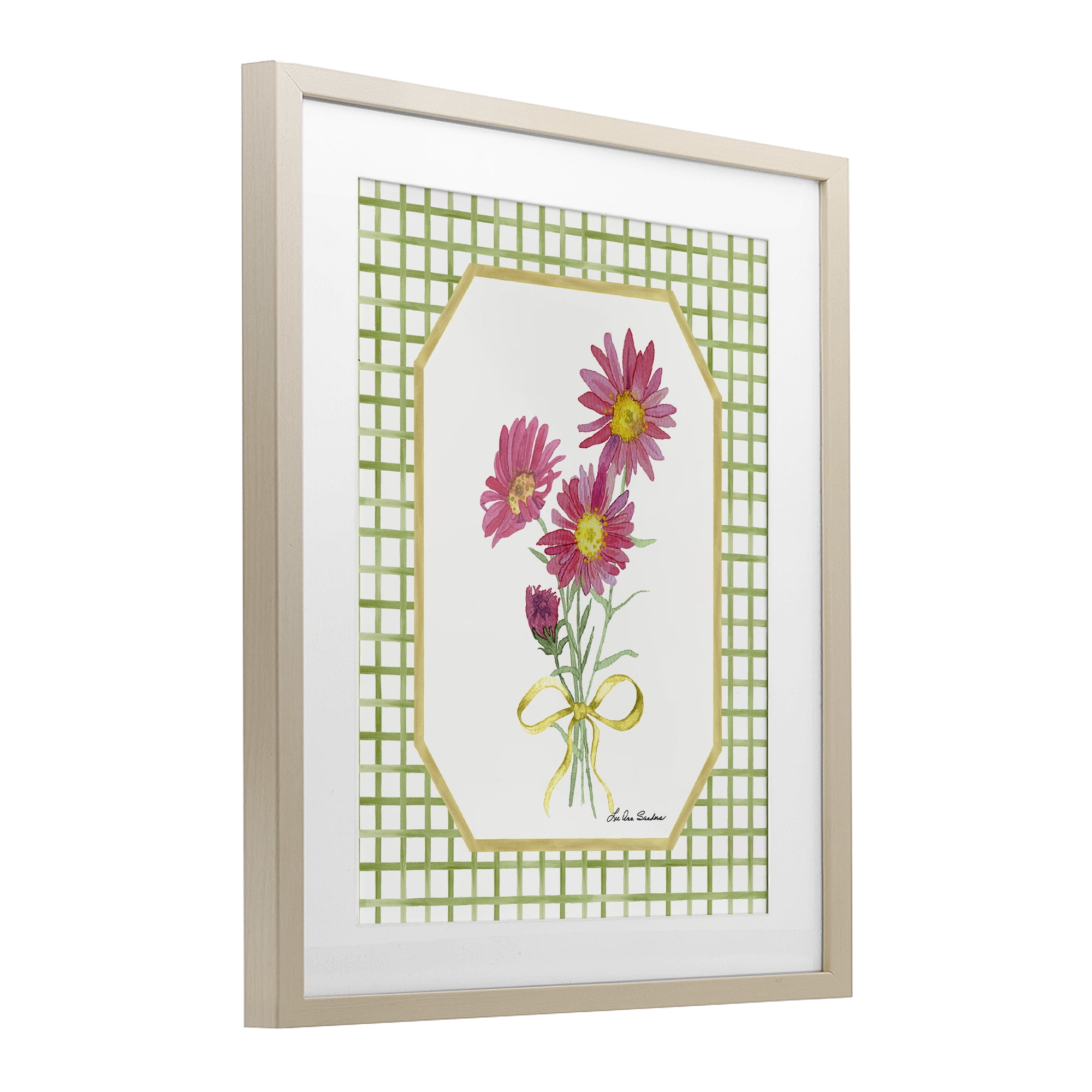 Botanical Story on Gingham Birch Framed Print Under Glass, design by Lee Ann Sanders