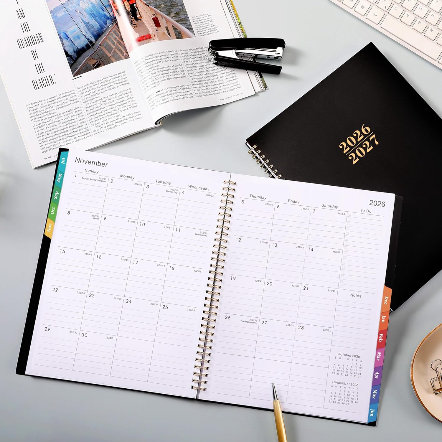 Planner 2026-2027 - Academic Planner 2026-27, Jul.2026 - Jun.2027, 9"x11", 2026-2027 Planners Weekly and Monthly with Colorful Tabs + Class Schedules + Back Pocket + Twin-Wire Binding - Black