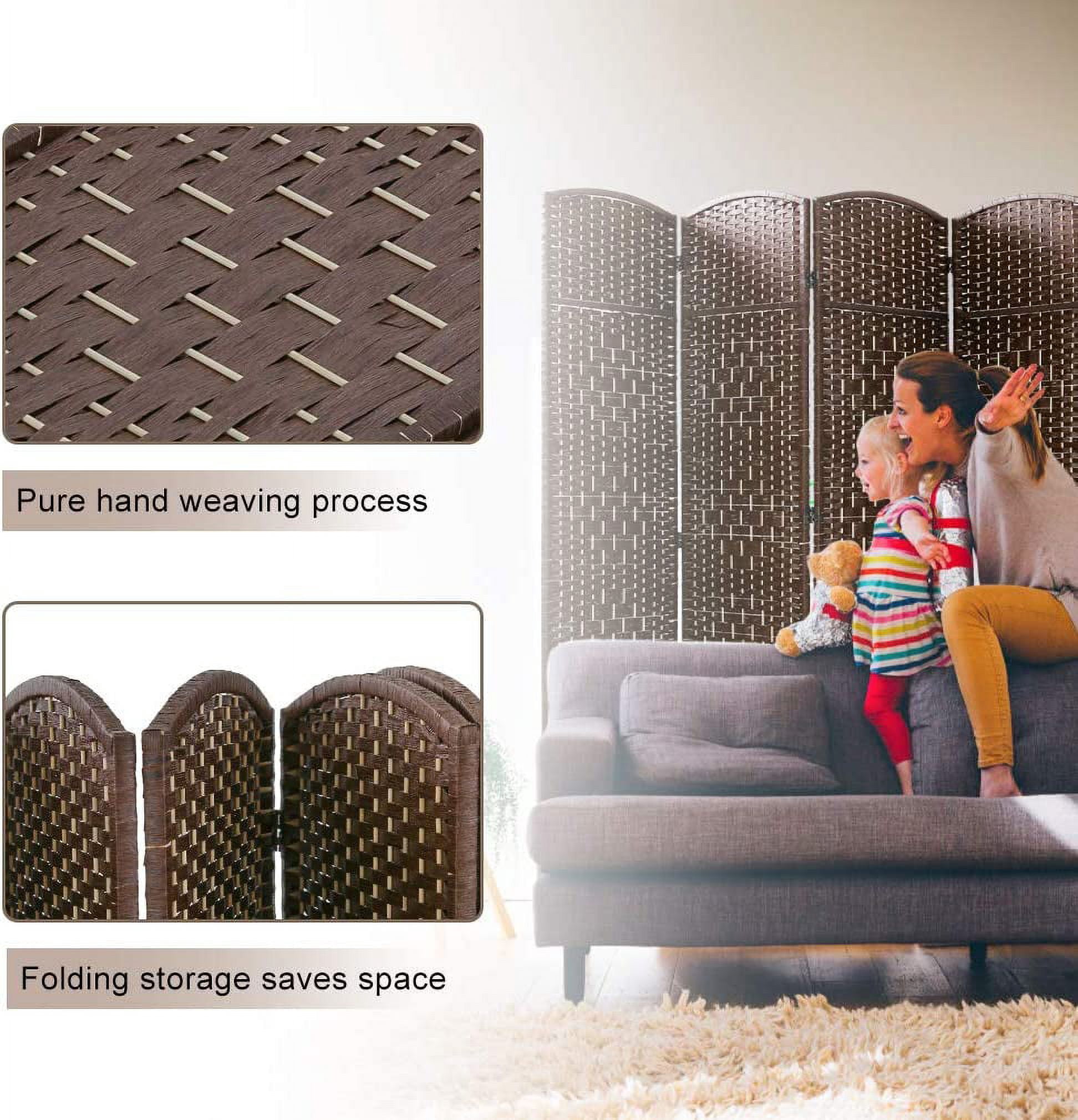 YRLLENSDAN 71in Wood Room Divider Screen with 4 Panels, Room Dividers and Folding Privacy Screens Wall Divider for Living Room Bamboo Room Divider for Room Separation, Brown