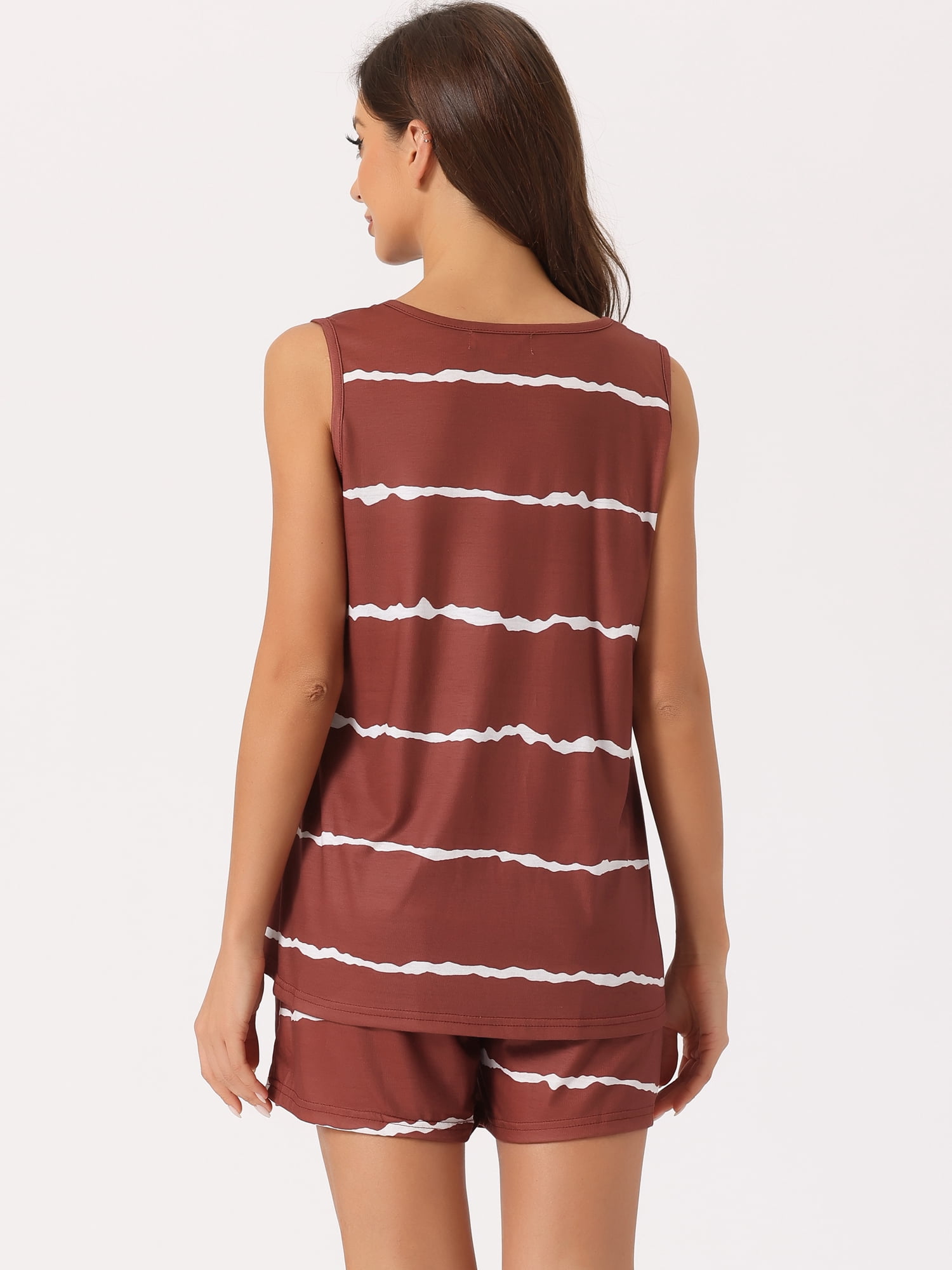 DARING DIVA Women's 2-Piece Round Neck Sleeveless Shirt Shorts Pajama Set L Burgundy