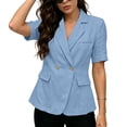 thumbnail image 2 of GERsome Blazers for Women Short Sleeve Lapel Open Front Business Casual Suit Jacket Work Blazer Light Blue M, 2 of 6
