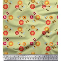Soimoi Cotton Duck Fabric Floral & Honey Bee Kids Printed Fabric 1 Yard 42 Inch Wide