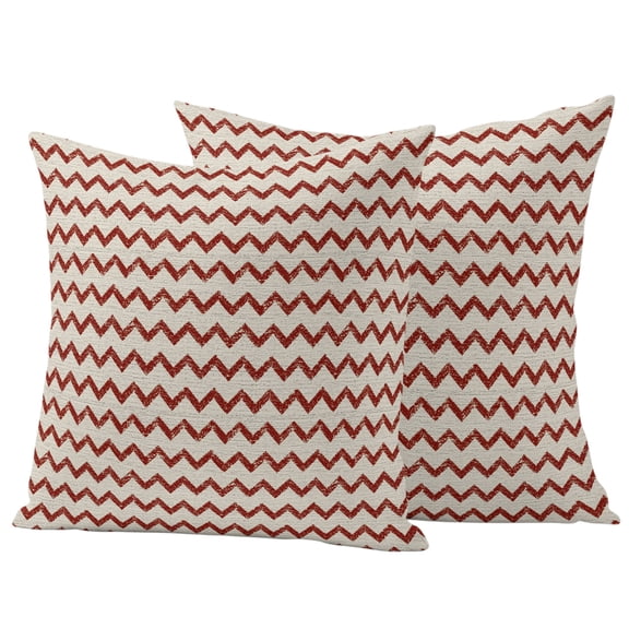 Red Zigzag Line Pack of 2 Outdoor Throw Pillow Covers 16x16 Inches, Chevron Stripe Tribal Pattern Shabby Chic Farmhouse Waterproof Pillowcases Decorative Cushion Cover for Patio Garden Furniture