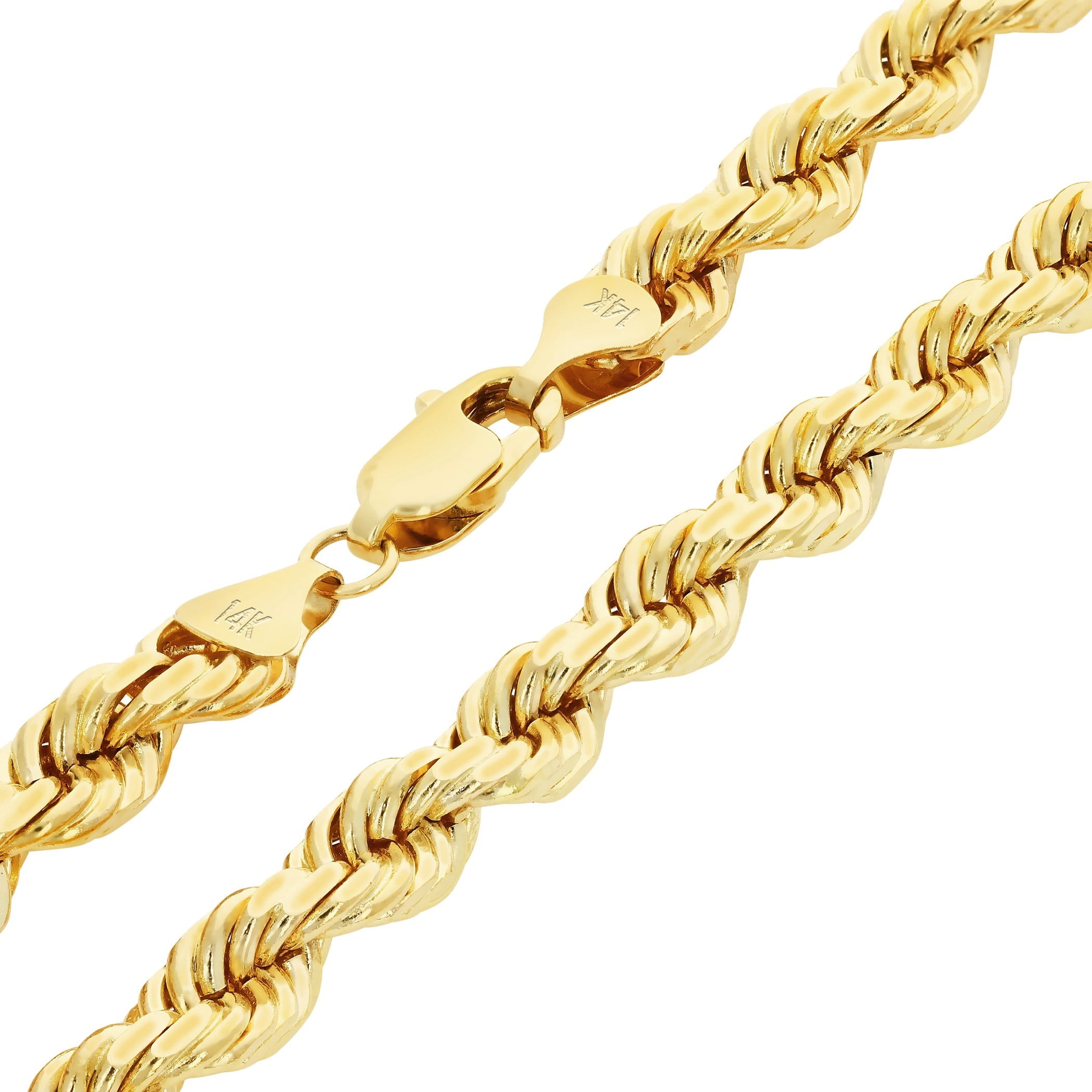 Nuragold 14k Yellow Gold 7mm Rope Chain Diamond Cut Bracelet (7.5"-9") Italian Jewelry for Men