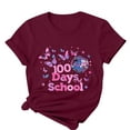 thumbnail image 4 of Youyipin Womens Tops 100 Days Of School Shirt For Women Teacher Graphic T-Shirt Happy 100Th Day Of School Gift Round Neck Short Sleeve Tee Tops Spring Tops For Women, 4 of 5