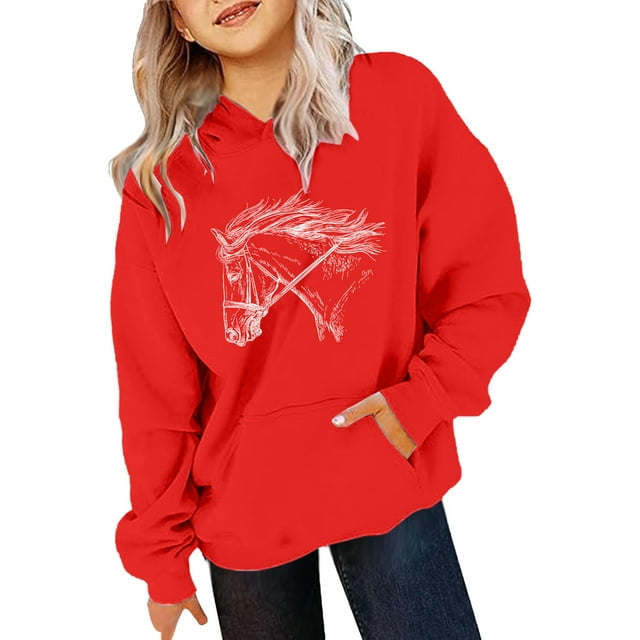 Kids Horse Print Long Sleeve Hoodies