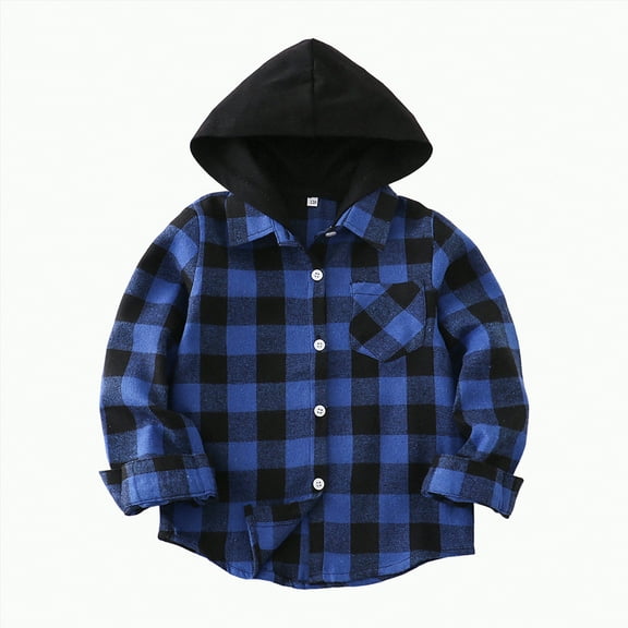TOWED22 Baby Boys Flannel Shirt Toddler Long Sleeve Button Down Plaid Shirt(Blue,7-8 Y)