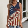 thumbnail image 5 of Iaqnaocc 4th Of July Tank Tops for Women Sleeveless Summer Loose Fit V-Neck Pleated Tees Independence Day American Flag Floral Print Festival Tee Tops Deep Red M, 5 of 6