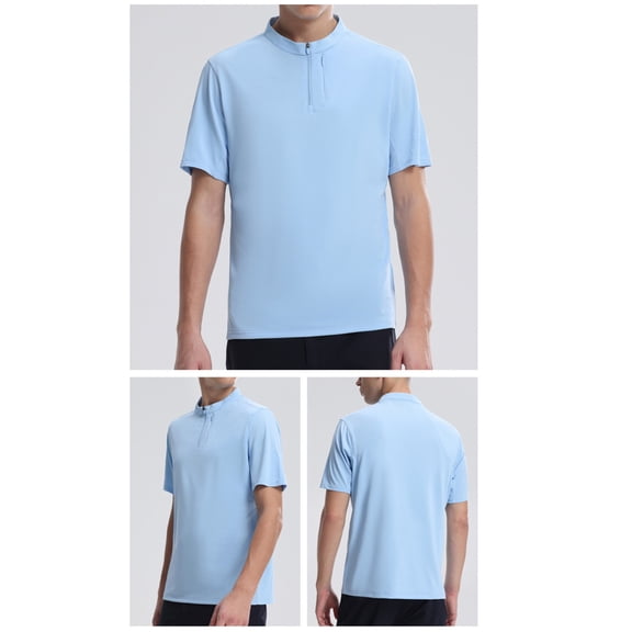 Men's Sport Shirt, Active Short Sleeve Workout Top with Stand Collar and Half Zip, Breathable Fitness Apparel for Training and Casual Wear