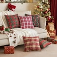 thumbnail image 4 of Pack of 2 Christmas Plaid Decorative Throw Pillow Covers Snowflake Tartan Scottish Cushion Cover for Sofa Couch Farmhouse Holiday Decor Red and Green, 18x18 Inch, 4 of 6