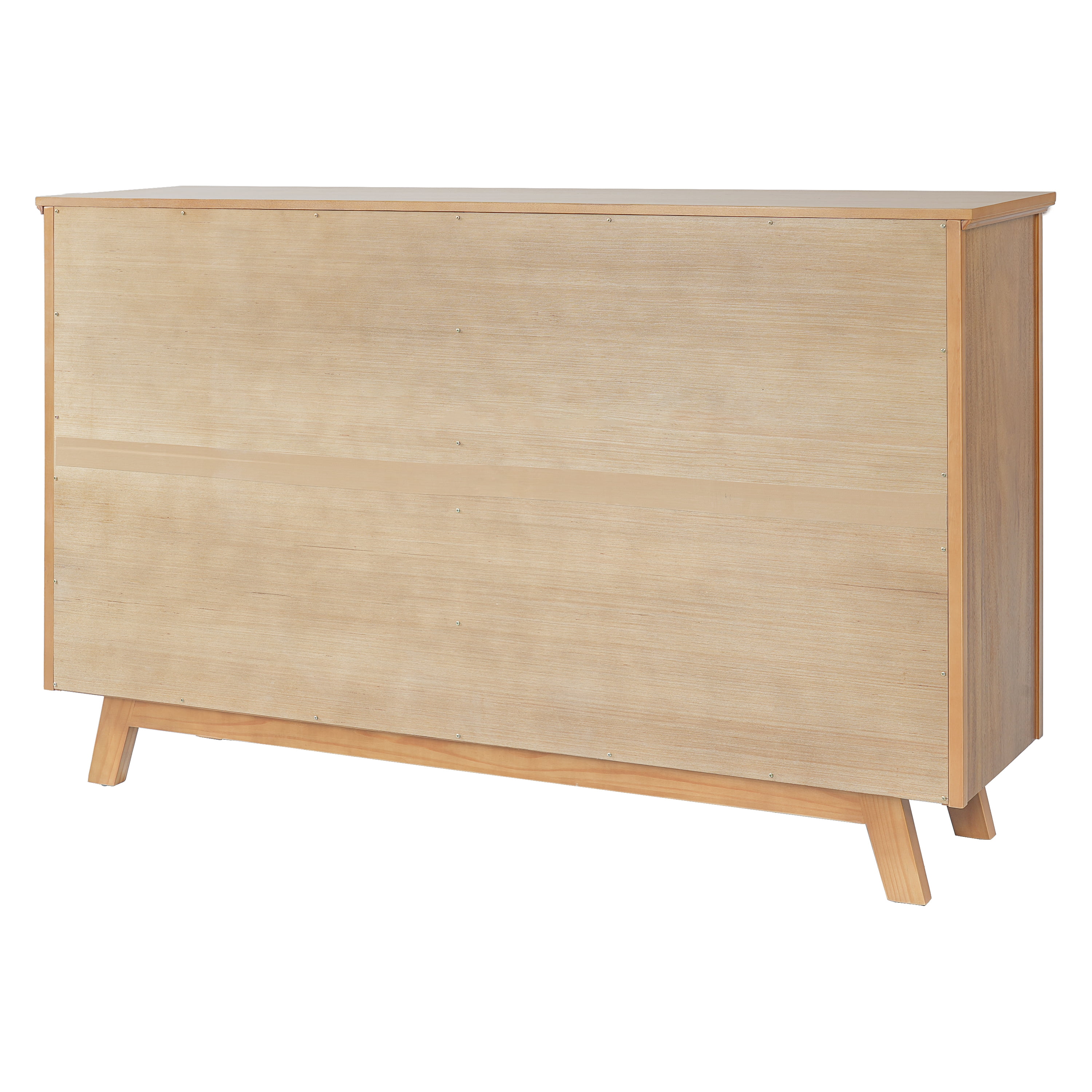 Modern Storage Cabinet with 4 Glass Doors and Wood Shelves, Display Cabinet with Antique Bronze Handles for Living Room, Natural