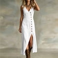 thumbnail image 5 of YuXingFu Womens Dresses with Pockets Plus Size Maxi V-Neck Plus Size Womens Dress Sleeveless for Vacation Long Casual Summer White S, 5 of 9