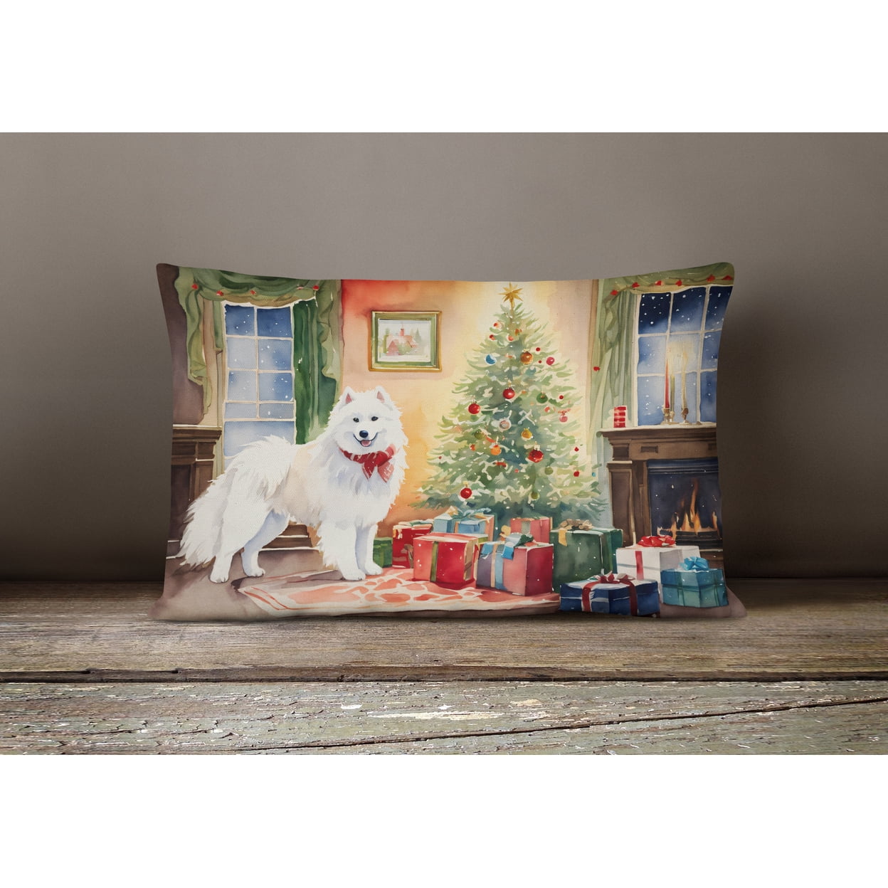 Samoyed Cozy Christmas Throw Pillow 12 in x 16 in