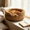 thumbnail image 2 of Leodye 1PCS Winter Plush Round Bed, Soft Warm Calming Nest fors & Small s -15.74*15.74*5.9in., 2 of 6