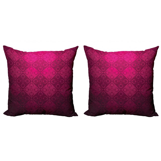 Magenta Throw Pillow Cushion Cover Pack of 2, Ornamental Vintage Feminine Rectangular Forms