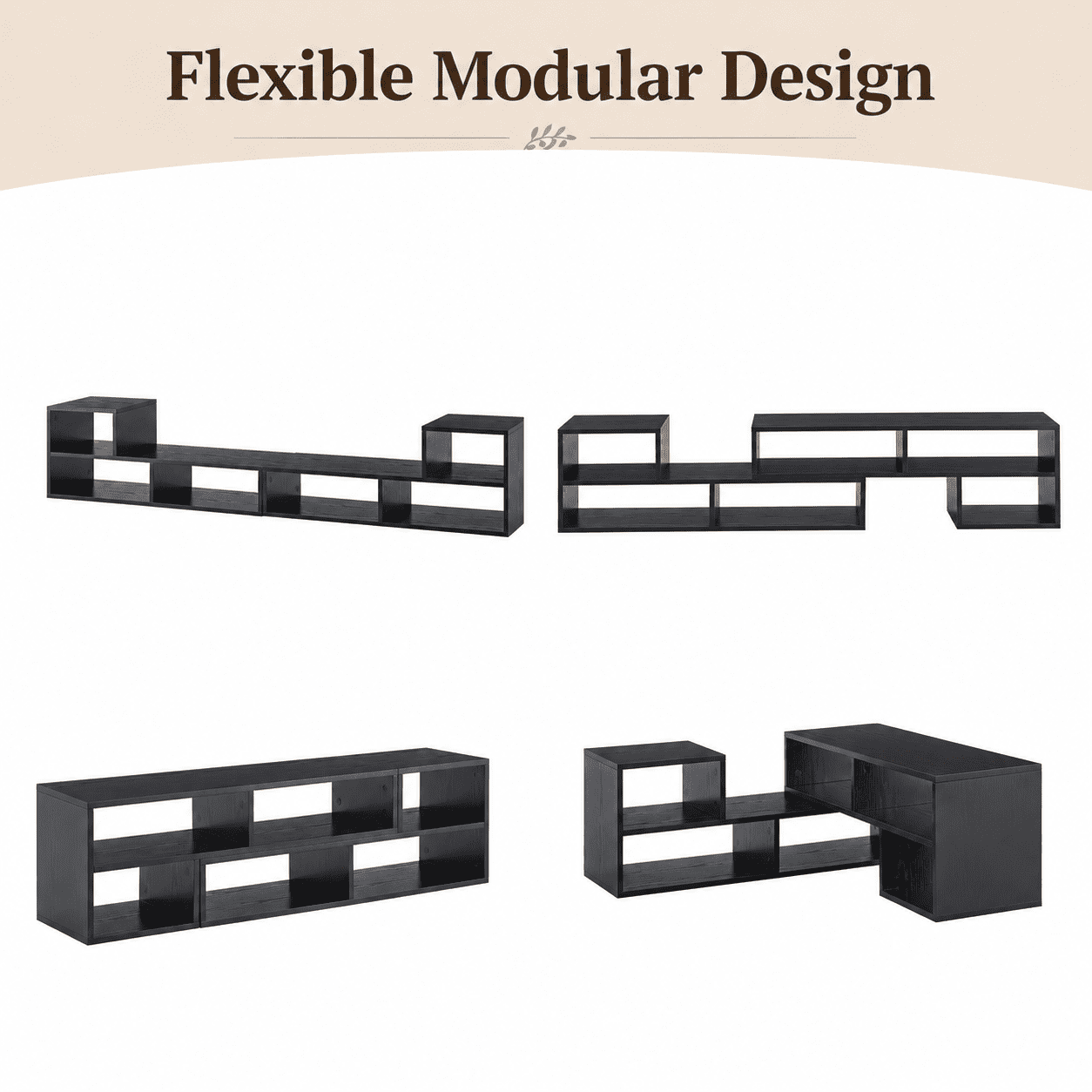 Aukfa Modular TV Stand for TVs up to 75",Free Combination Entertainment Center with Open Storage Shelves,Black