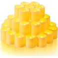 thumbnail image 1 of Homemory Paquete de 24 velas votivas parpadeantes sin llama, velas falsas eléctricas de más de 200 horas, candelita LED con pilas para bodas, exteriores, mesa, festivales (blanco cálido, batería inclu, 1 of 4