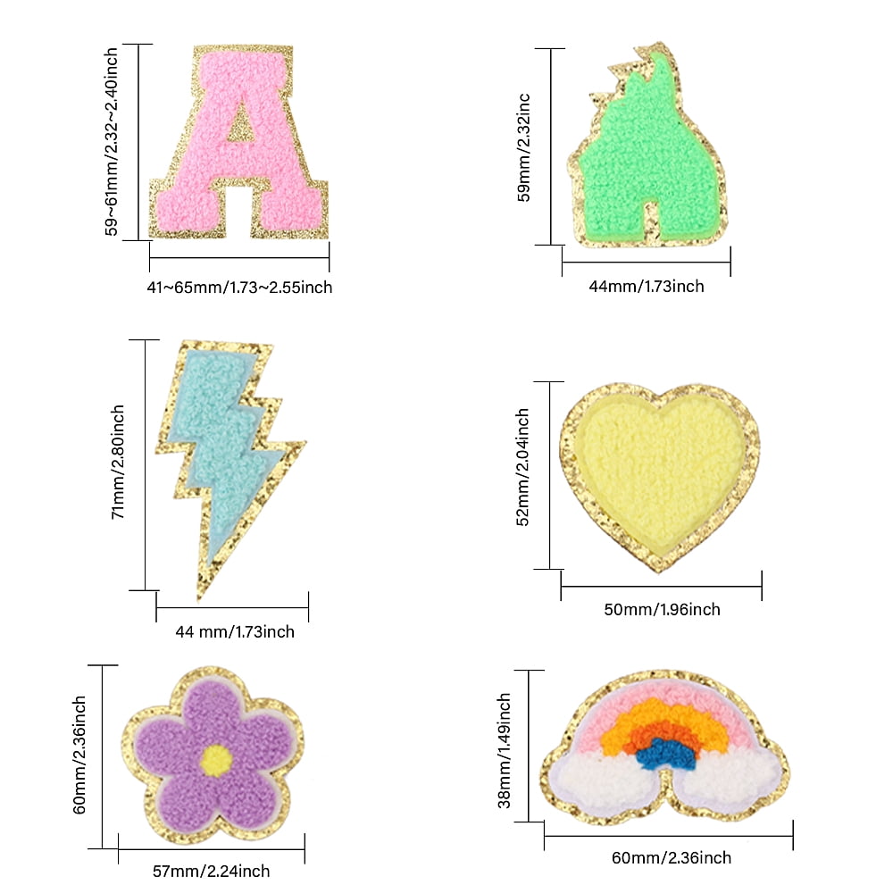 1 Bag Lightning Bolt & Castle & 5-Petal Flower & Letter A~Z & Heart & Rainbow Towel Embroidery Style Cloth Iron on/Sew on Patches Costume Accessories Mixed Color 44~61x41~71x2~3.5mm