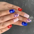 thumbnail image 3 of T-HOTLYST Press On Nail Set 24pcs Independence Day False Nail Short Square Acrylic Nail with Glitters for Parties and Daily Style, 3 of 14