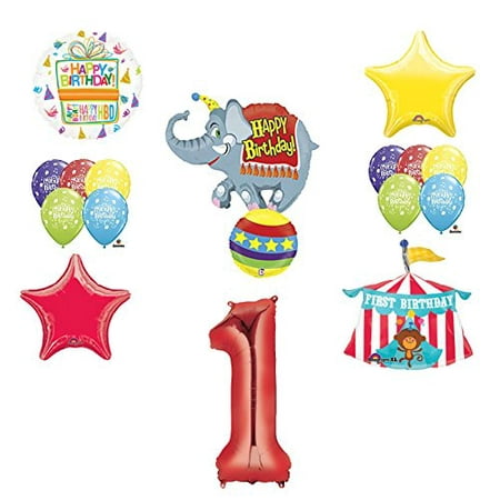 Circus 1st Birthday Party Supplies and Balloon Bouquet Decorations