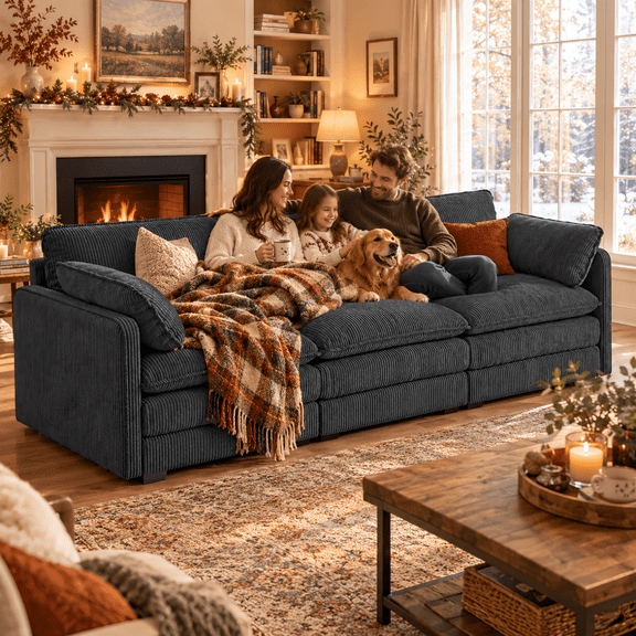 3 Seater Couches for Living Room, Gizoon Cloud Sleeper Sofa with Double Cushion, Gray