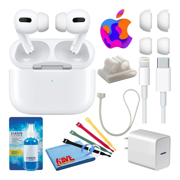 Apple AirPods Pro with Wireless Charging Case (1st Gen) (MWP22AM/A) Bundle  with Cable Ties + USB-C Charger + Cleaning Kit