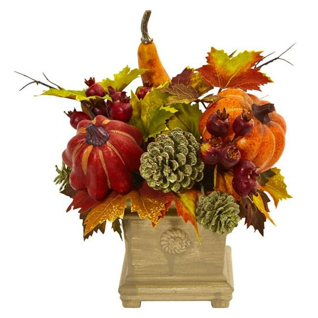 Nearly Natural 4162 Pumpkin, Gourd, Berry & Maple Leaf Artificial Arrangement