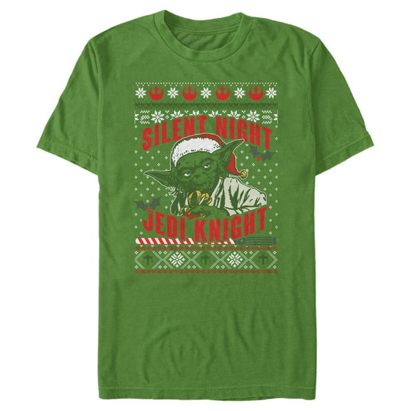 Men's Star Wars Christmas Yoda Silent Night Jedi Knight  Graphic Tee Kelly Green Medium