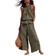 thumbnail image 3 of Two Piece Sets for Women Summer Linen Sleeveless Ruffle Top and Wide Leg Pants Lounge Matching Set, 3 of 7