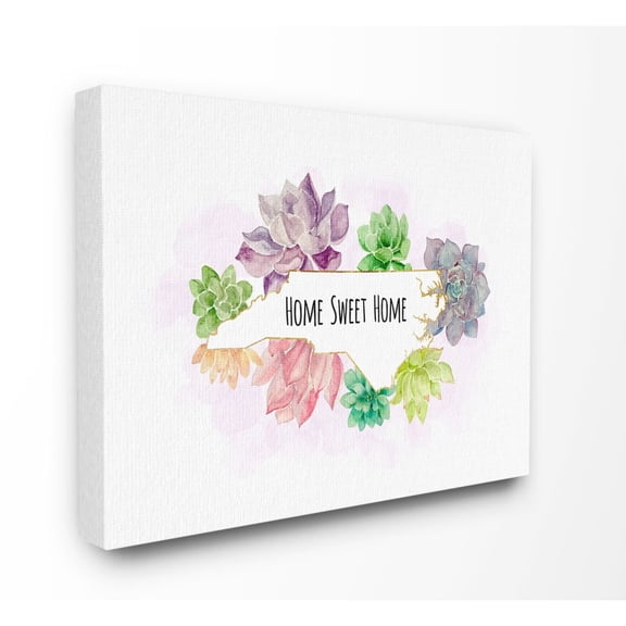 The Stupell Home Decor Collection North Carolina State Home Sweet Home Succulent Watercolor Vignette Canvas Wall Art