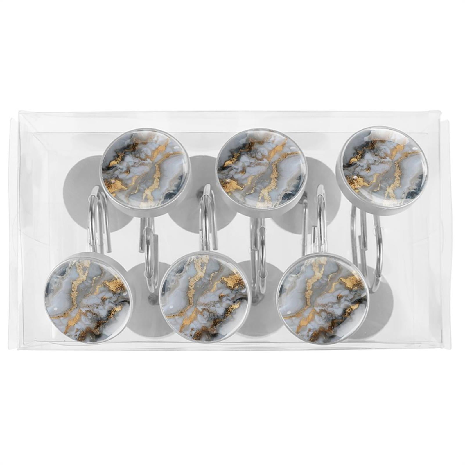 HemaKayy 12 Pcs Shower Curtain Hooks Bathroom Decorative Accessories Gold Foiled Marble Texture