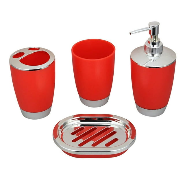 4pcs Bathroom Accessory Set PP Plastic Bathroom Suit Cup Toothbrush Holder Soap Dish Dispenser Kit