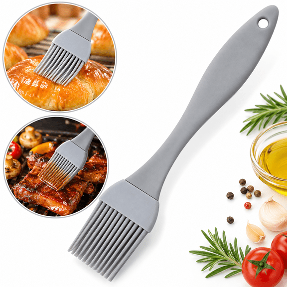 Gray Compact Silicone Basting Brush With Non-Slip Handle Perfect For Small Batch Baking Oil Application Tool Heat Resistant Up To 450°F Kitchen Gadget #qP90Y