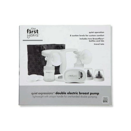 The First Years Quiet Expressions™ Double Electric Breast Pump | Quiet Operation for Discreet Pumping | 8 Adjustable Suction Levels | Includes 2 Breastflow Bottles and Carrying Tote
