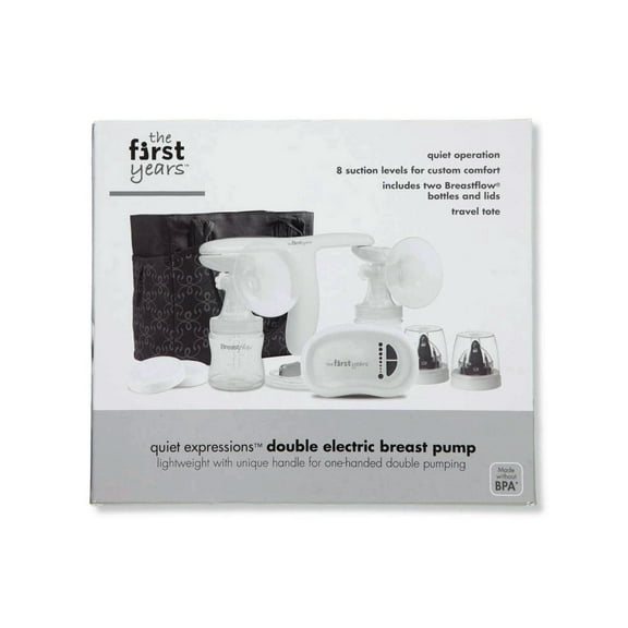 The First Years Quiet Expressionsâ„¢ Double Electric Breast Pump | Quiet Operation for Discreet Pumping | 8 Adjustable Suction Levels | Includes 2 Breastflow Bottles and Carrying Tote