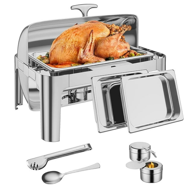 Chafing Dish Buffet Set, 9QT Stainless Steel Roll Top Buffet Server
