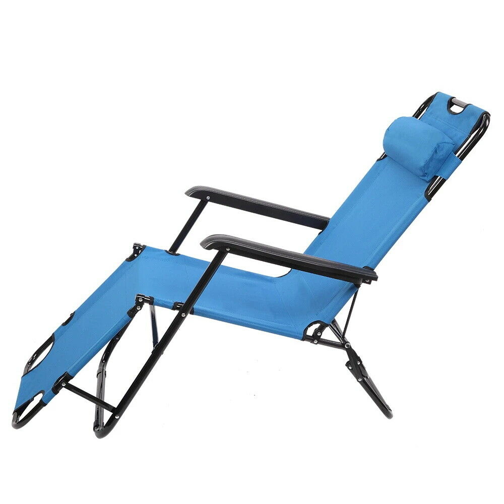 Folding Beach Lounge, Reclining Lounge Chair Unbranded Outdoor Lounger for Patio Pool Lawn Garden (Blue) - image 2 of 8