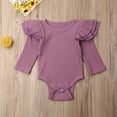 thumbnail image 6 of Franhais Baby Ribbing Knit Romper Long Sleeve Ruffle O Neck Jumpsuit Toddler Infant Solid Color One Piece Playsuit Pajamas 0-24M, 6 of 7