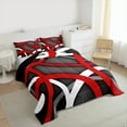 thumbnail image 4 of Manfei Abstrat Geometric Lines Full Size Comforter Sets,Gred Gray Black Bedding Comforter Set,Geometric Striped Circle Bedding Sets For Teens,Luxury Bedroom Decor Reversible,3 Pieces, 4 of 9